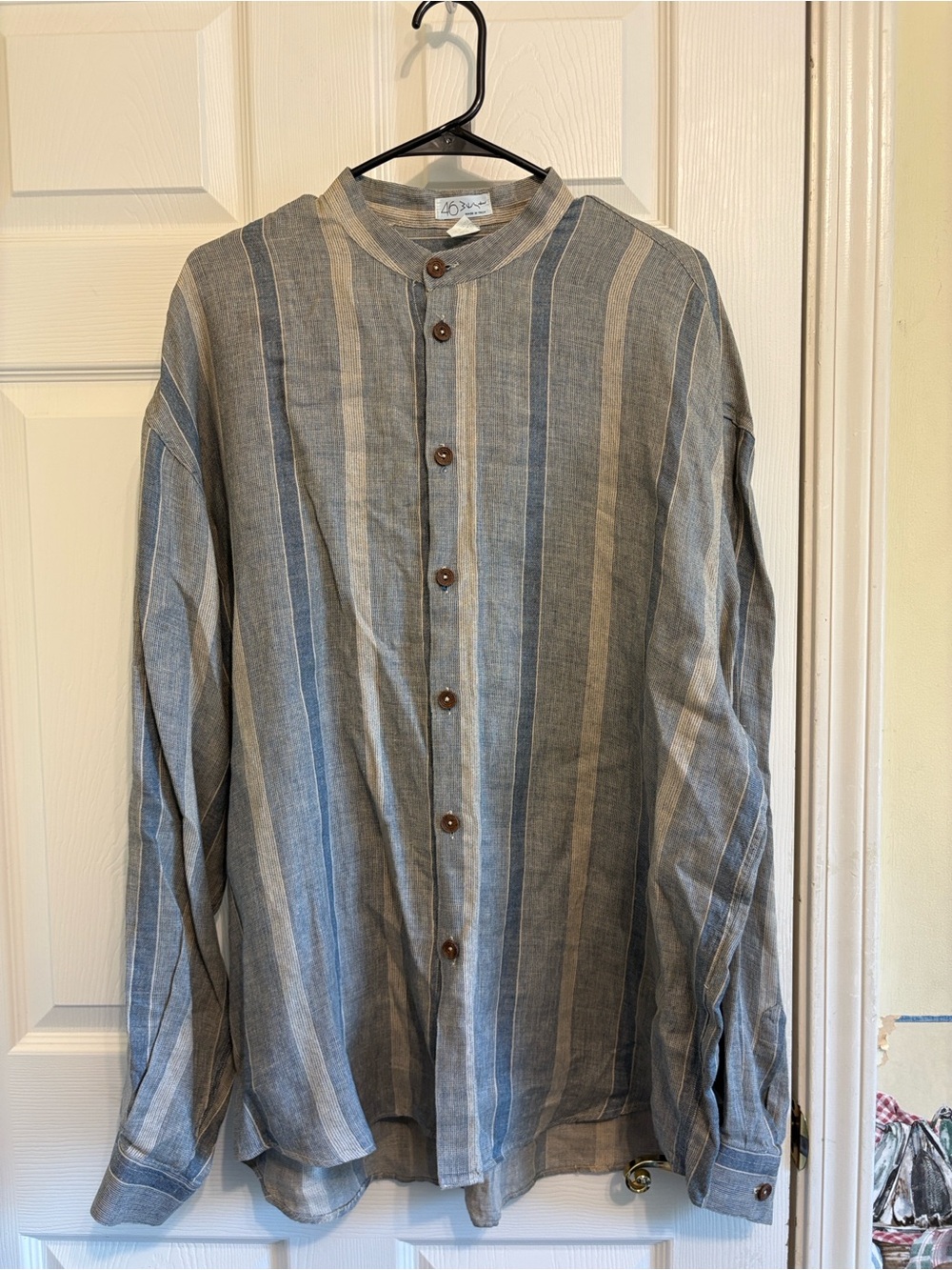 46 West- Light Blue & Gray Striped Men's Breathable Lightweight Linen Jacket - Picture 8 of 16